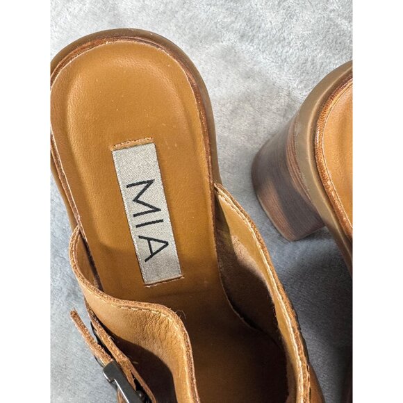 Mia womens shoes 8.5M Y2K Brown leather chunky mules heels 4" - Picture 12 of 16